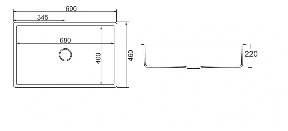 UNDERCOUNTER KITCHEN SINK 70CM