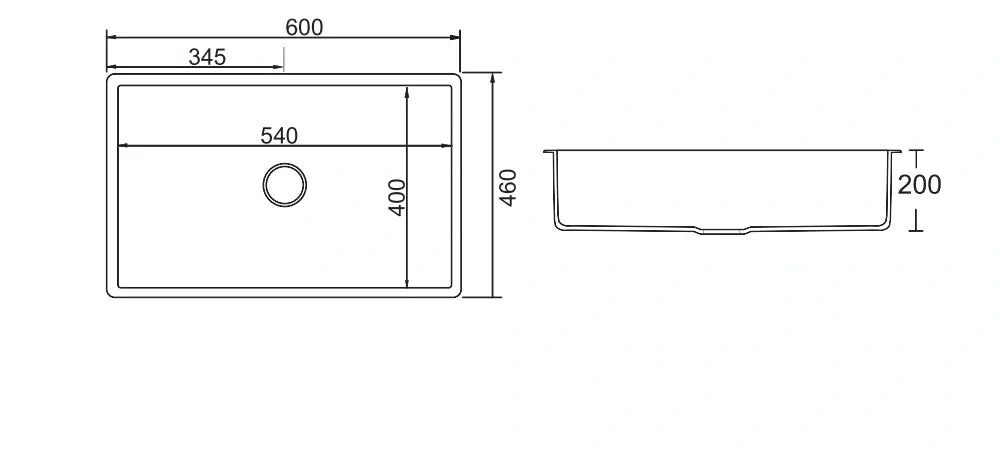 UNDERCOUNTER KITCHEN SINK 60CM