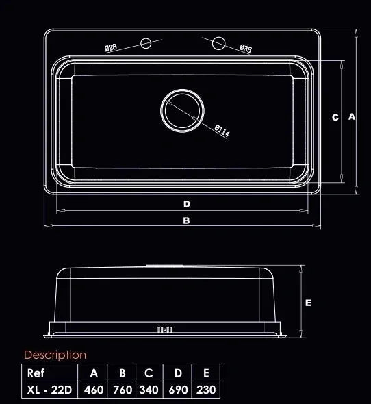 KITCHEN SINK XLARGE-22D COMPLETE WITH ACCESSORIES