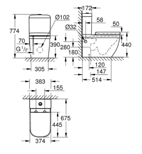 GROHE EURO CERAMIC CLOSE COUPLED WC