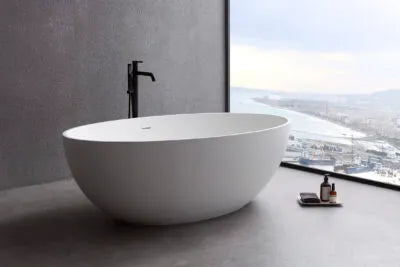 FREE STANDING SOLID SURFACE BATHTUB WHITE MATTE 170x100x56CM