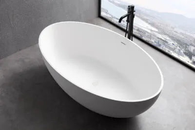 FREE STANDING SOLID SURFACE BATHTUB WHITE MATTE 170x100x56CM