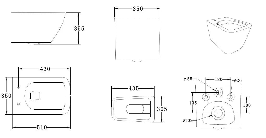 RAMA RIMLESS COMPLETE WALL HUNG TOILET