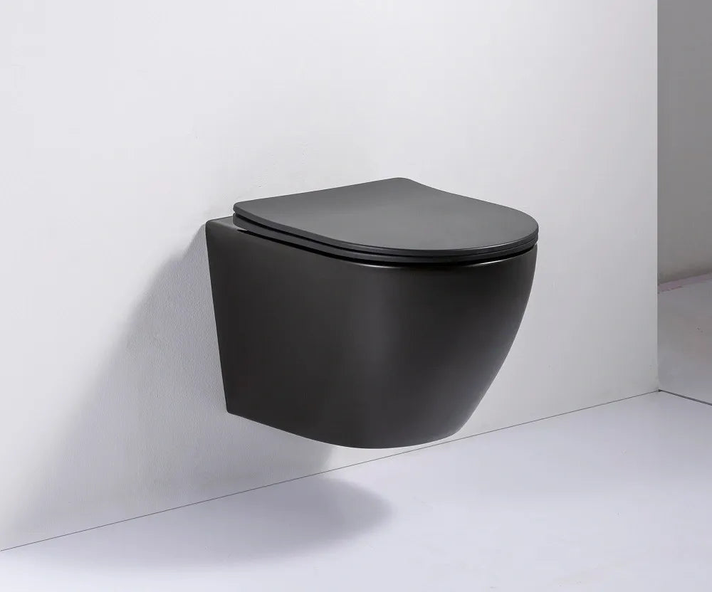 BLACK MATTE RIMLESS WALL HUNG TOILET