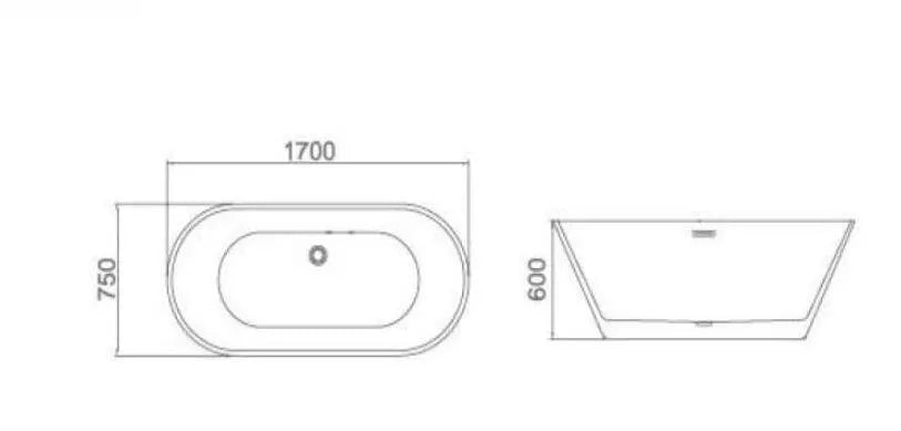 FREE STANDING BATHTUB OVAL 170x75x60CM