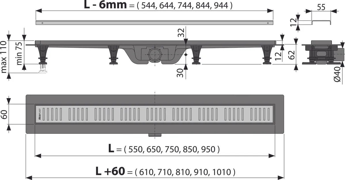 ALCADRAIN PLASTIC LINEAR SHOWER DRAIN