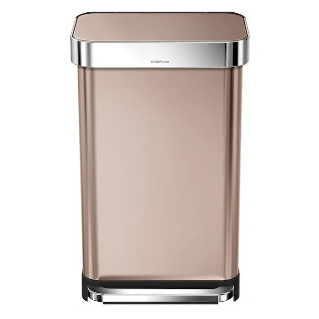 45L RECTANGULAR STEP CAN WITH LINER POCKET ROSE GOLD STAINLESS STEEL