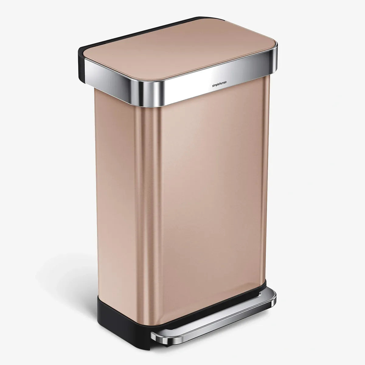 45L RECTANGULAR STEP CAN WITH LINER POCKET ROSE GOLD STAINLESS STEEL