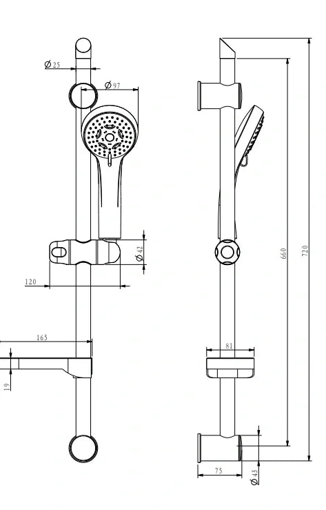 SHOWER SET HAND SHOWER 3 SPRAY SLIDING BAR