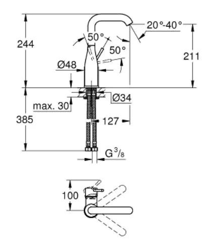 GROHE ESSENCE SINGLE-LEVER BASIN MIXER 1/2″ L-SIZE PHANTOM BLACK