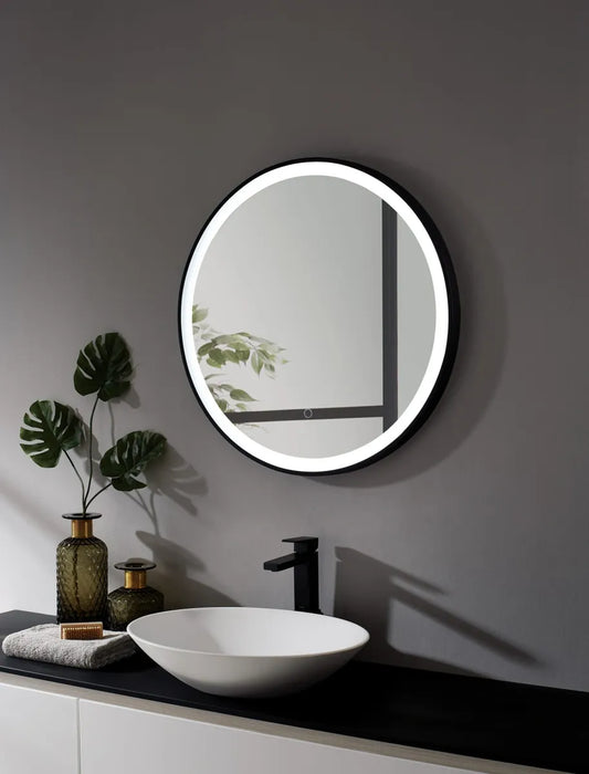 ROUND LED MIRROR WITH BLACK FRAME 75CM