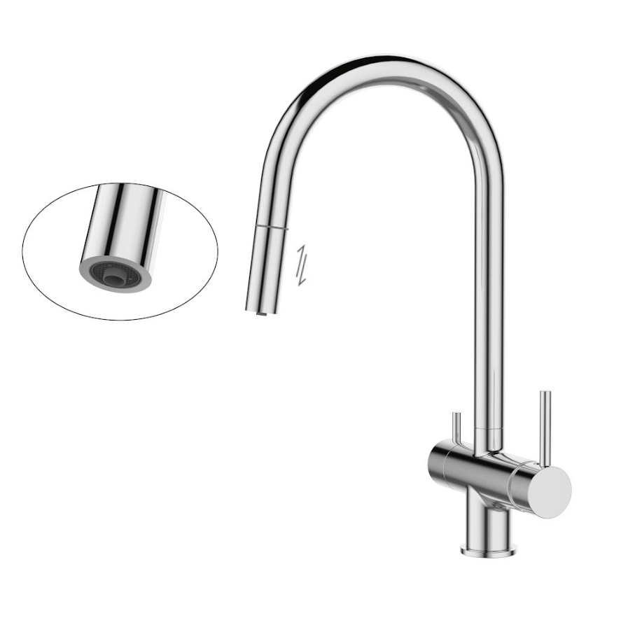 CHROME PULL OUT KITCHEN MIXER 3-WAY