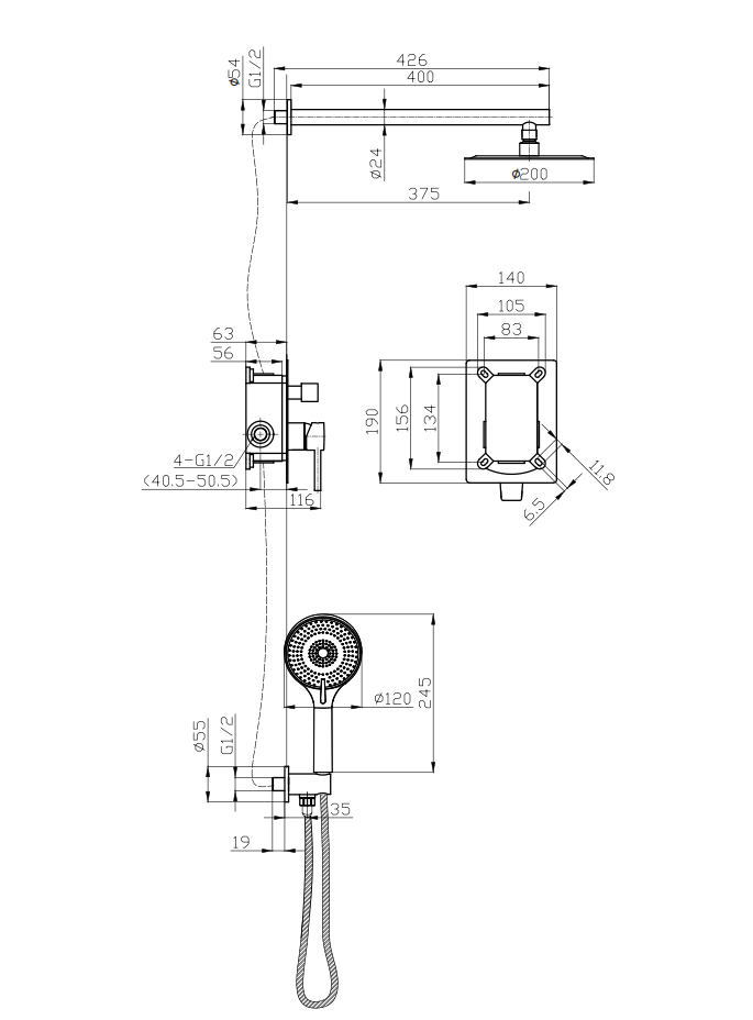 ROUND CONCEALED SINGLE LEVER COMPLETE SHOWER MIXER